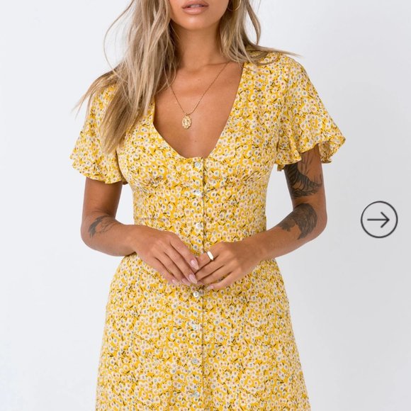 PRINCESS POLLY Same Same Mini Dress Yellow - Picture 5 of 5